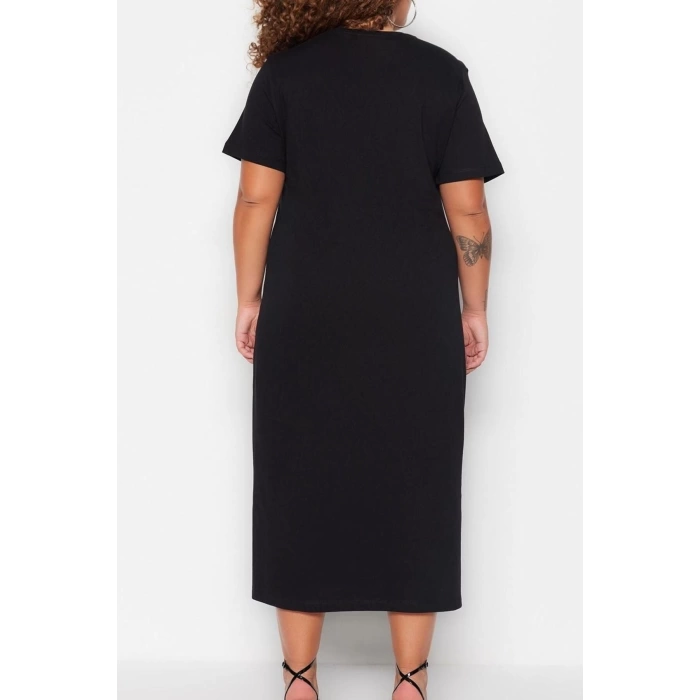 New Comfortable Casual Daily Jersey Knitted Crew Neck Short Sleeve Shift Midi Length Plus Size Dress