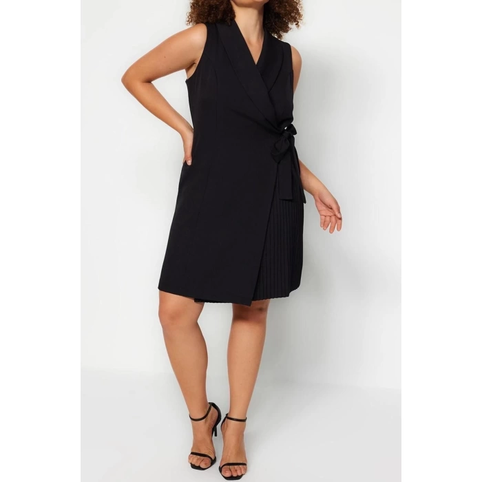 Yeni Slim Casual Günlük Finike Dokuma Ceket Yaka Kolsuz Kol Anvelop Mini Boy Büyük Beden Elbise