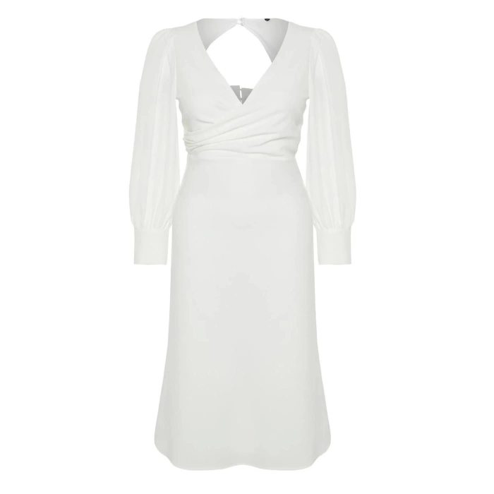 New Fit Wedding Wedding Crepe Woven Double Breasted Long Sleeve Fish Maxi Length Plus Size Dress