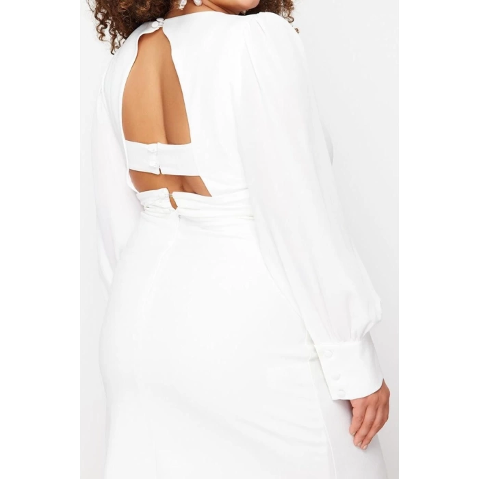 New Fit Wedding Wedding Crepe Woven Double Breasted Long Sleeve Fish Maxi Length Plus Size Dress