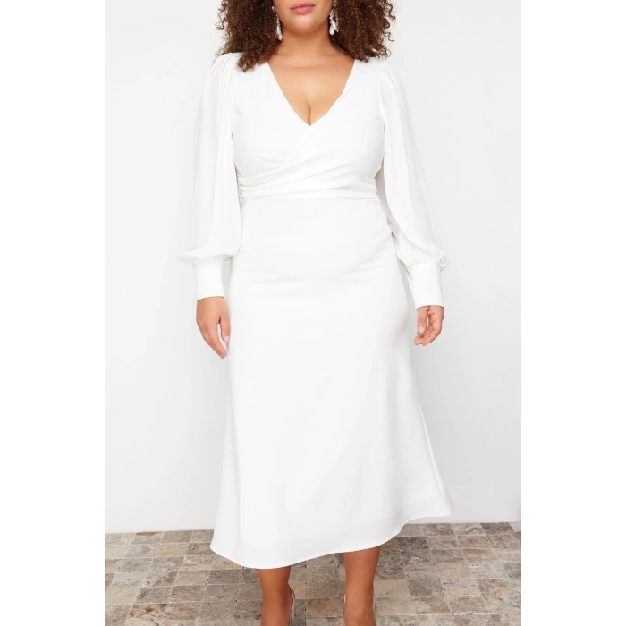New Fit Wedding Wedding Crepe Woven Double Breasted Long Sleeve Fish Maxi Length Plus Size Dress