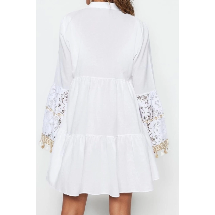 New Regular Beach Casual Voile Woven V Neck Long Sleeve Basic Mini Length Dress