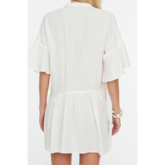 New Regular Beach Casual Poplin Woven Sweetheart Neck Short Sleeve Smock Mini Length Dress