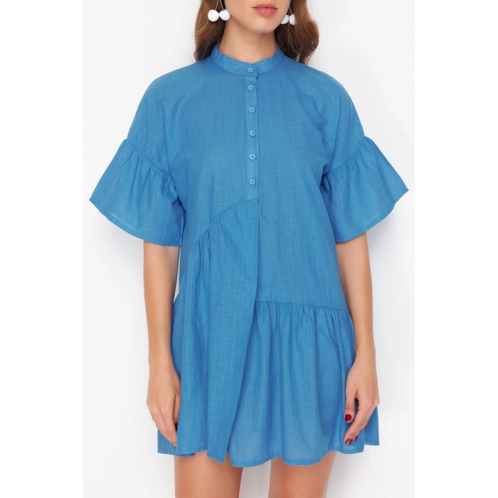 New Regular Beach Casual Poplin Woven Sweetheart Neck Short Sleeve Smock Mini Length Dress