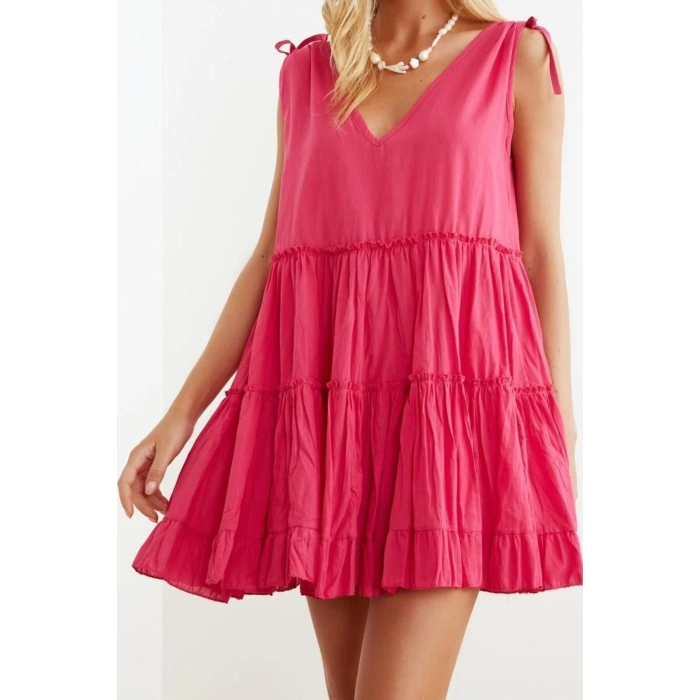 New Casual Beach Casual Voile Woven V Neck Sleeveless Sleeve Skater Mini Length Dress