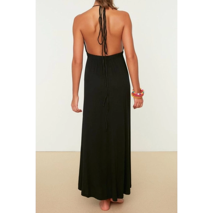 New Casual Beach Casual Single Jersey Woven V Neck Strappy Sleeve Basic Maxi Length Dress