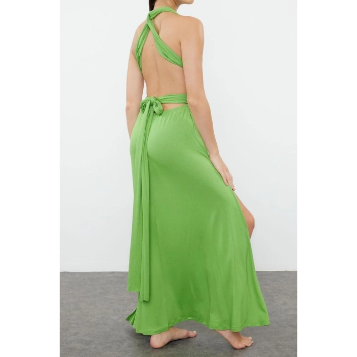New Regular Beach Daily Jersey Knitted V Neck Strappy Sleeve Shift Maxi Length Dress