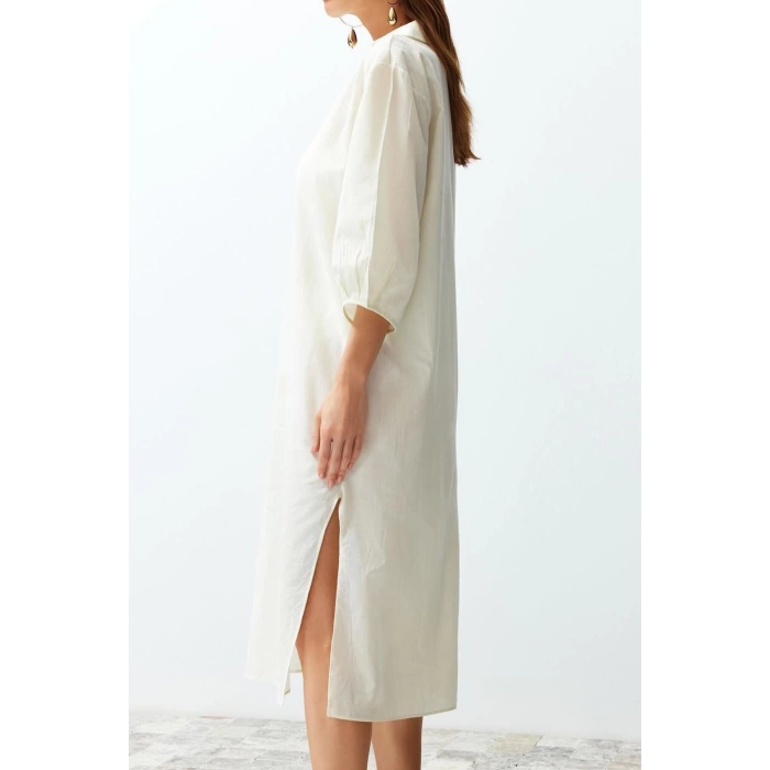 New Regular Beach Casual Voile Woven V Neck Three Quarter Sleeve Shift Maxi Length Dress