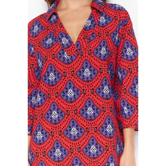 New Regular Beach Casual Voile Woven V Neck Three Quarter Sleeve Shift Maxi Length Dress