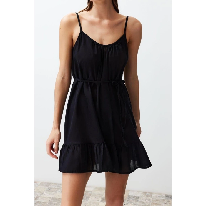 New Oversize Beach Casual Shally Knitted V Neck Strappy Sleeve Basic Mini Length Dress