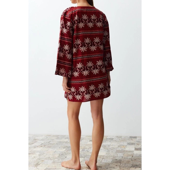 New Regular Beach Casual Voile Knitted V Neck Long Sleeve Basic Mini Length Dress