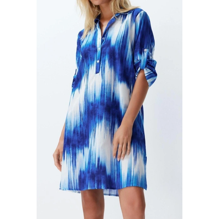 New Regular Beach Casual Voile Woven Shirt Collar Three Quarter Sleeve Shift Midi Length Dress