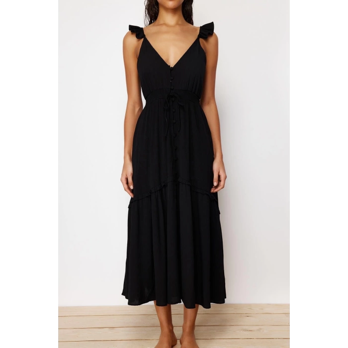 New Casual Beach Casual Crinkle Knitted V Neck Sleeveless Sleeve Skater Maxi Length Dress