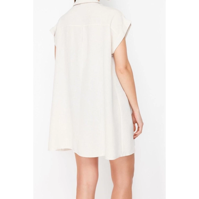 New Casual Beach Casual Mesh Woven Shirt Collar Short Sleeve Shift Mini Length Dress