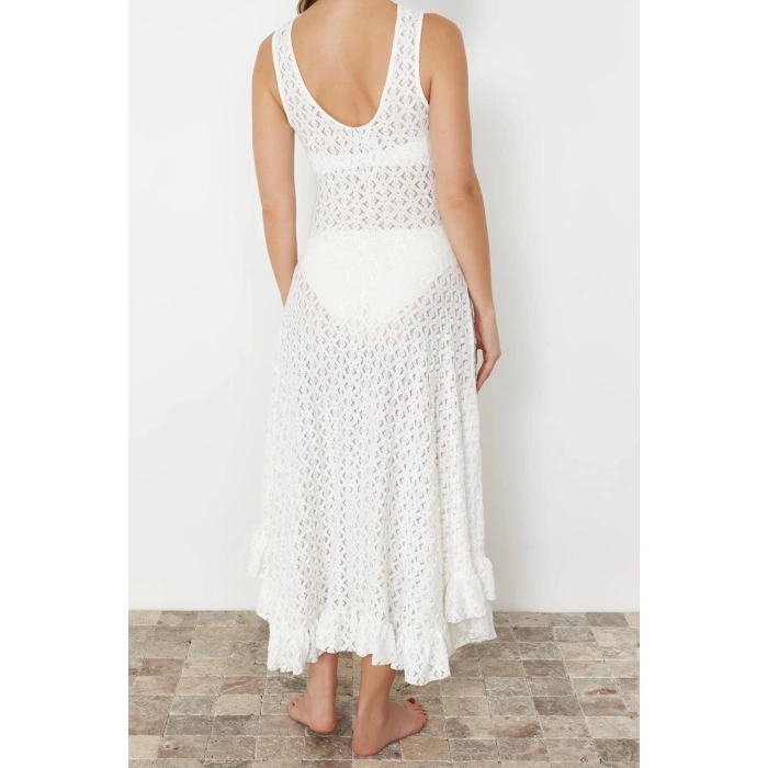New Fit Beach Casual Lace Knitted Crew Neck Strappy Sleeve Fish Maxi Length Dress