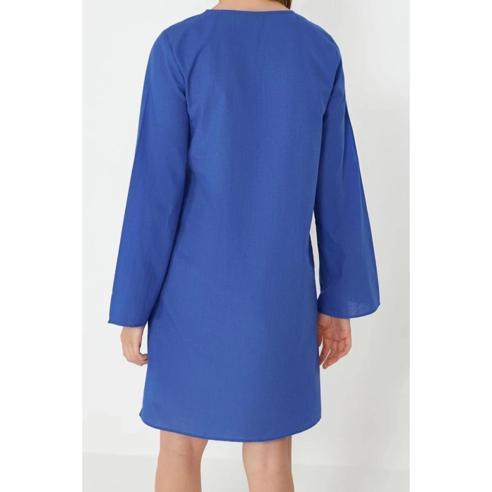 New Casual Beach Casual Flamenco Cotton Woven Half Turtleneck Long Sleeve Basic Maxi Length Dress