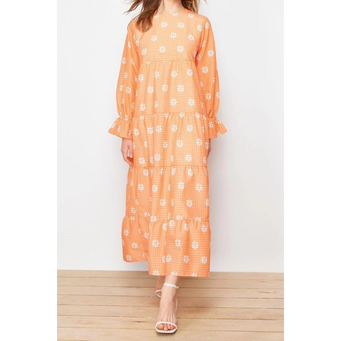 New Oversize Casual Terrycotton Woven Crew Neck Long Sleeve Skater Maxi Length Hijab Dress