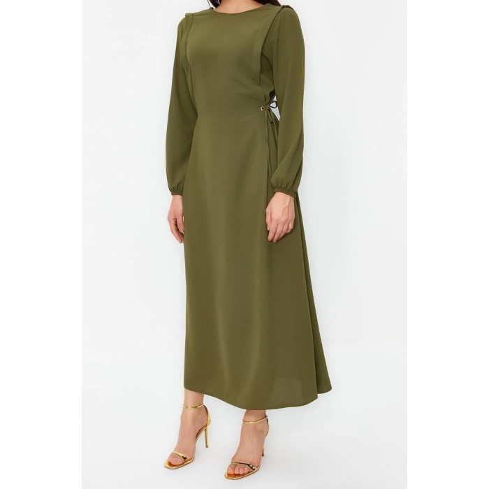 New Regular Casual Daily Aerobin Woven Crew Neck Long Sleeve Shift Maxi Length Hijab Dress