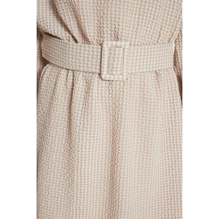 New Regular Casual Daily Seersucker Woven Crew Neck Long Sleeve A-Line Long Length Hijab Dress