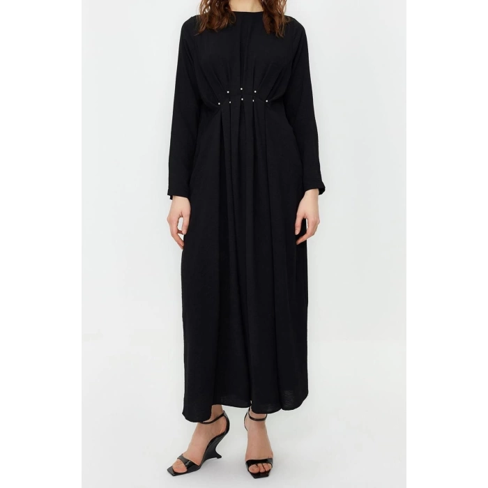 New Casual Daily Aerobin Woven Crew Neck Three Quarter Sleeve A-Line Long Length Hijab Dress