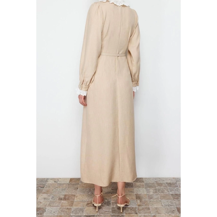 New Regular Casual Daily Poplin Woven Shirt Collar Long Sleeve A-Line Maxi Length Hijab Dress