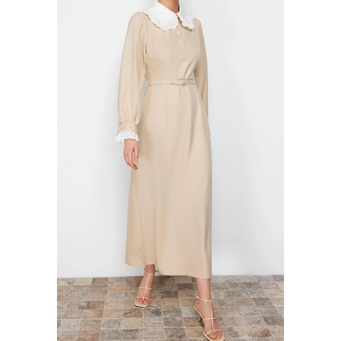 New Regular Casual Daily Poplin Woven Shirt Collar Long Sleeve A-Line Maxi Length Hijab Dress