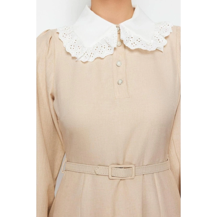 New Regular Casual Daily Poplin Woven Shirt Collar Long Sleeve A-Line Maxi Length Hijab Dress