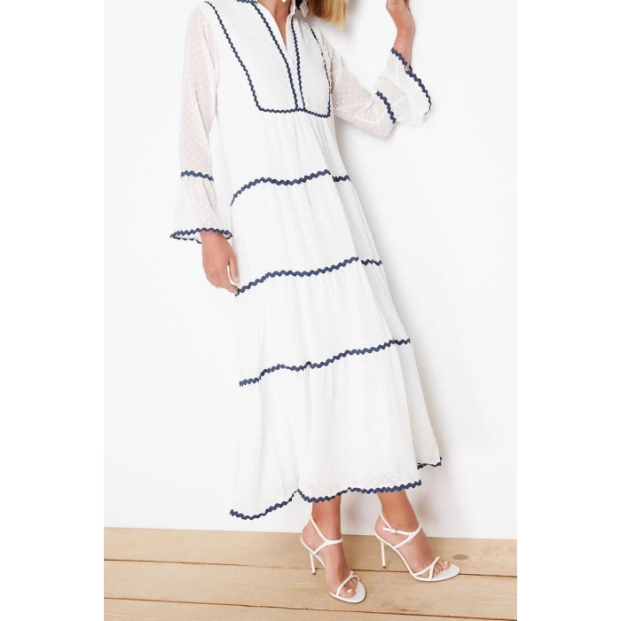 New Regular Casual Daily Chiffon Woven V Neck Long Sleeve A-Line Maxi Length Hijab Dress