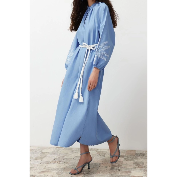 New Regular Casual Daily Terrycotton Woven Crew Neck Long Sleeve Shift Maxi Length Hijab Dress