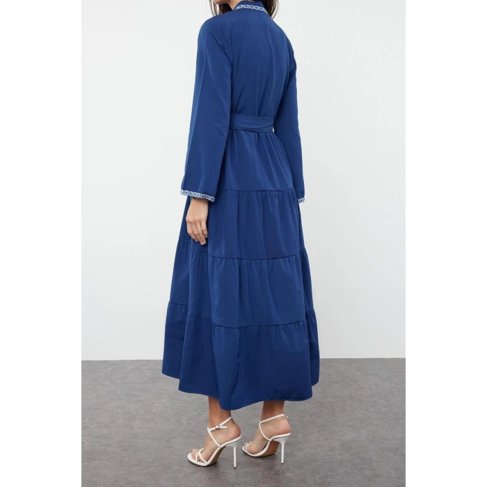 New Regular Casual Daily Terrycotton Woven Judge Collar Long Sleeve A-Line Maxi Length Hijab Dress