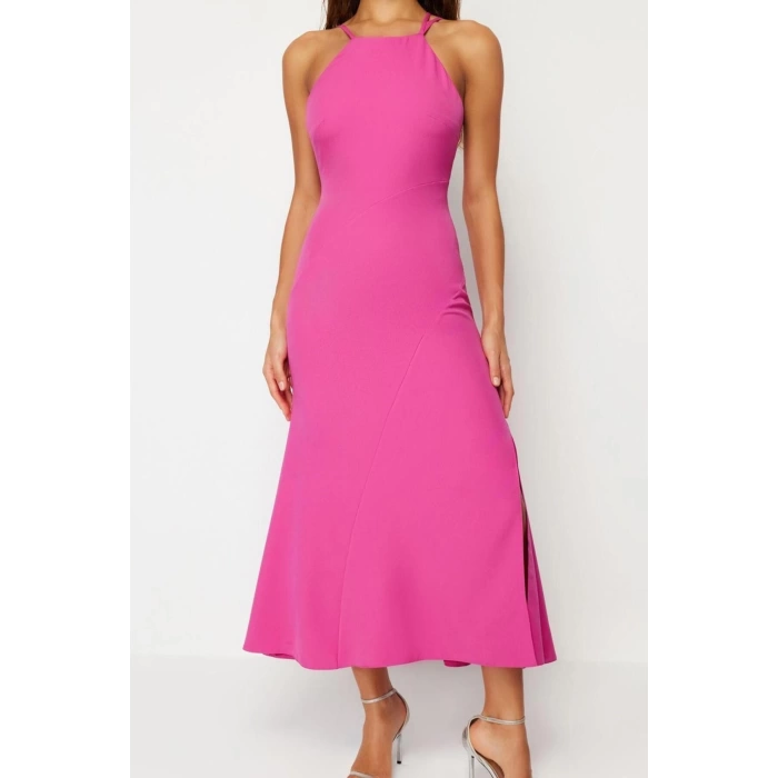 New Fit Graduation Prom Finike Woven Halter Neck Sleeveless Sleeve Shift Maxi Length Dress