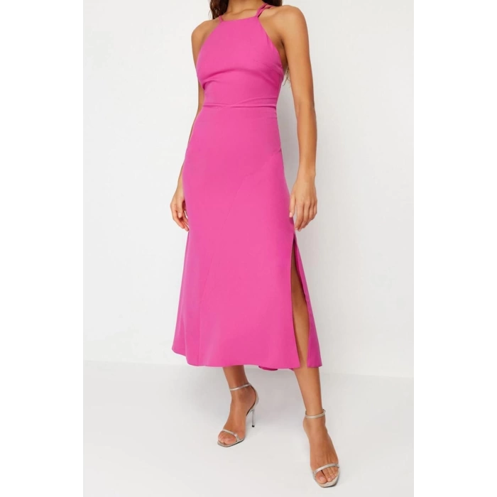 New Fit Graduation Prom Finike Woven Halter Neck Sleeveless Sleeve Shift Maxi Length Dress