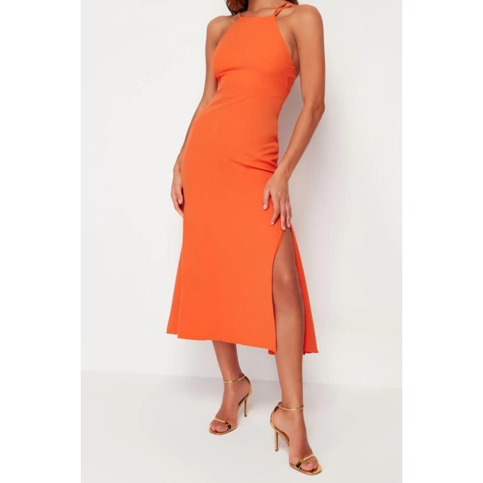 New Fit Graduation Prom Finike Woven Halter Neck Sleeveless Sleeve Shift Maxi Length Dress