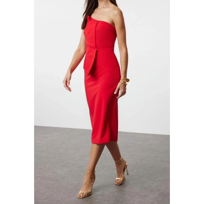 Yeni Fit Mezuniyet Balo Finike Dokuma Straplez Kolsuz Kol Bodycone Midi Boy Elbise