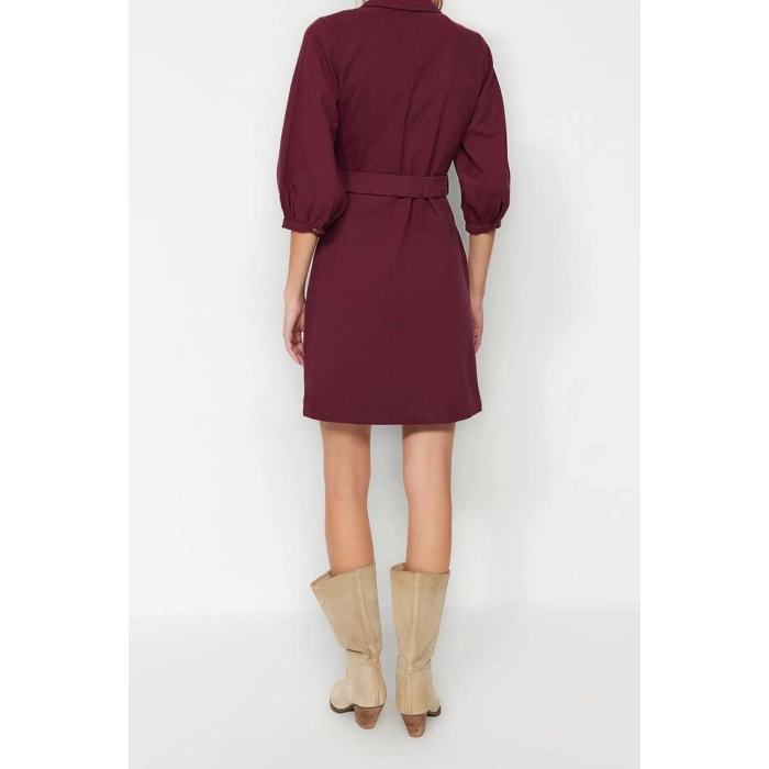 New Regular Casual Daily Gabardine Woven Jacket Collar Three Quarter Sleeve Shirt Dress Mini Length Dress