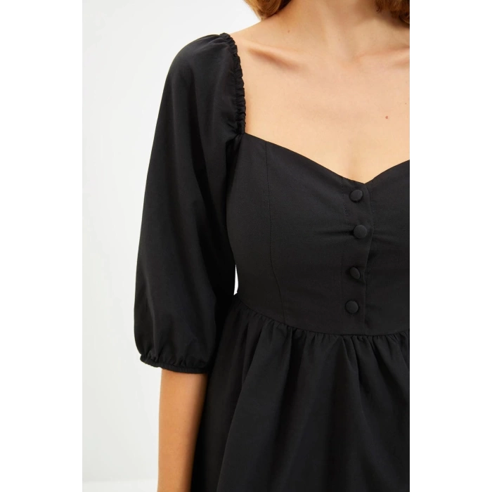 New Regular Day Night Terrycotton Woven Sweetheart Neck Short Sleeve Skater Mini Length Dress