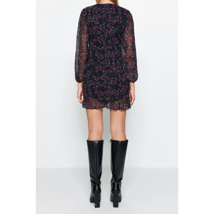 New Regular Day Night Chiffon Woven Crew Neck Long Sleeve Bodycon Mini Dress