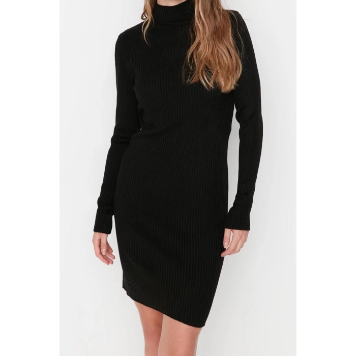 New Slim Casual Daily Single Plate Knitwear Stand Collar Long Sleeve Bodycon Mini Length Dress