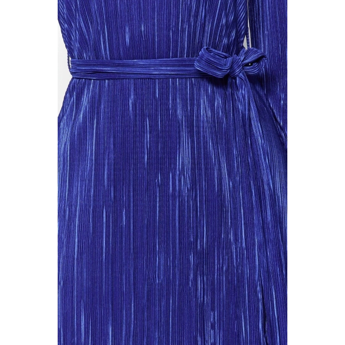 New Regular Day Night Pleated Knitted Boat Neck Long Sleeve A-Line Midi Length Dress