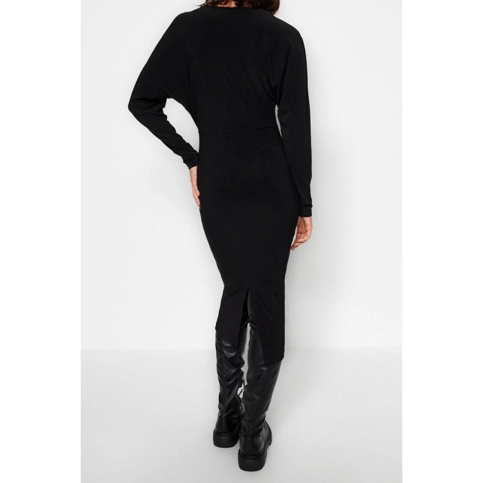 New Slim Business Thick Sandy Knitted Double Breasted Long Sleeve Bodycone Midi Length Dress