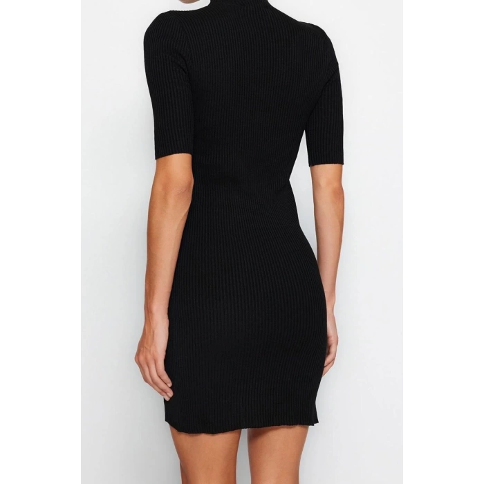 New Fit Casual Daily Single Plate Knitwear Stand Collar Short Sleeve Shift Mini Length Dress