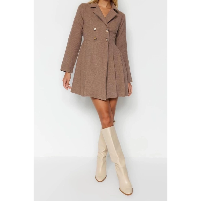 New Regular Business Tweed Woven Jacket Collar Long Sleeve Jacket Dress Mini Length Dress