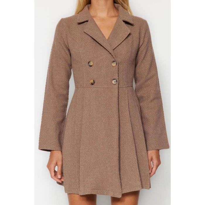 New Regular Business Tweed Woven Jacket Collar Long Sleeve Jacket Dress Mini Length Dress