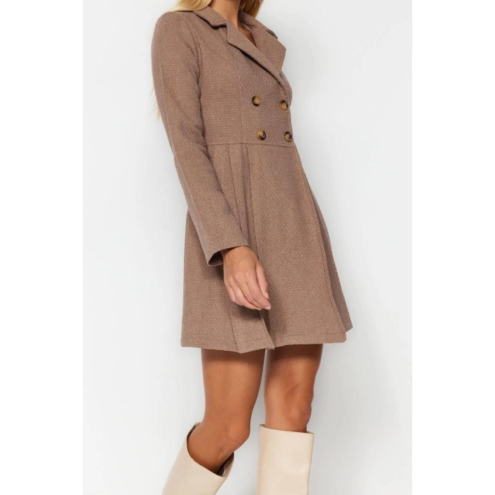 New Regular Business Tweed Woven Jacket Collar Long Sleeve Jacket Dress Mini Length Dress