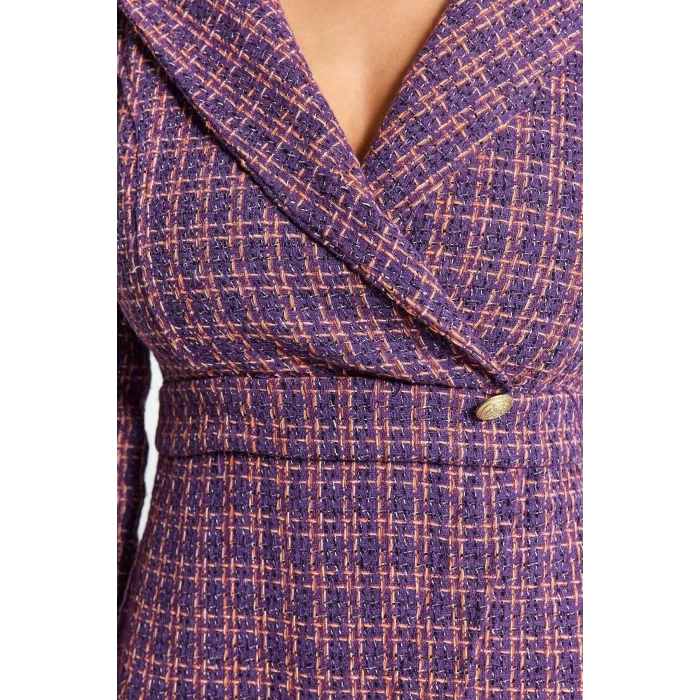 New Regular Business Tweed Woven Jacket Collar Long Sleeve Jacket Dress Mini Length Dress