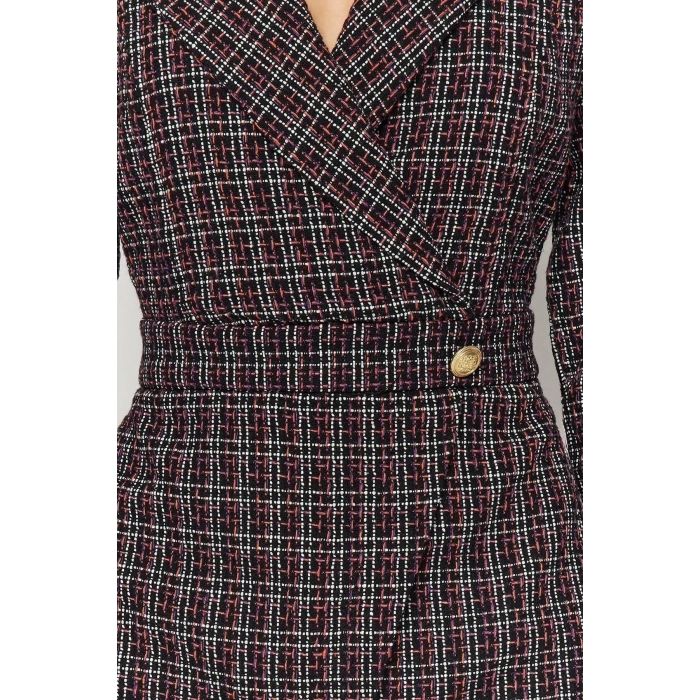 New Regular Business Tweed Woven Jacket Collar Long Sleeve Jacket Dress Mini Length Dress