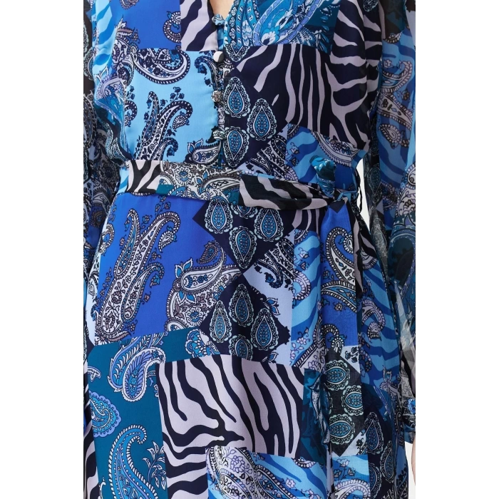 New Regular Day Night Chiffon Woven V Neck Long Sleeve A-Line Midi Length Dress