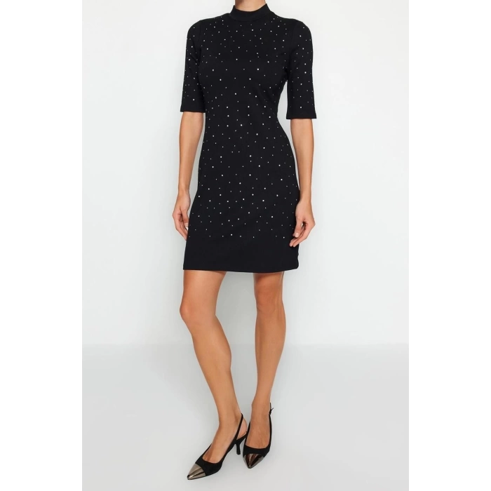 New Slim Business Interlock Knitted Crew Neck Short Sleeve Bodycon Mini Dress