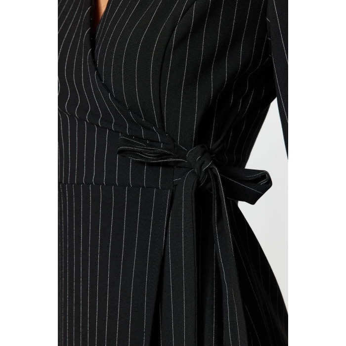 New Regular Day Night Finike Woven Double Breasted Long Sleeve Double Breasted Mini Length Dress