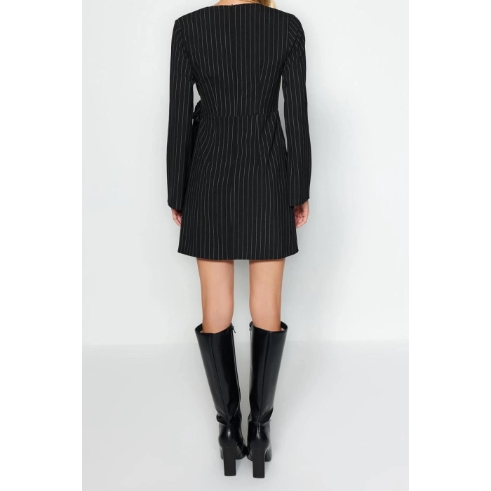 New Regular Day Night Finike Woven Double Breasted Long Sleeve Double Breasted Mini Length Dress